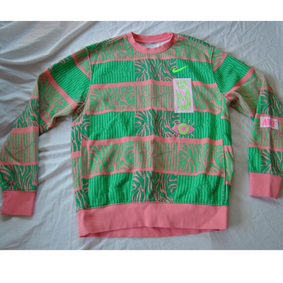 Nike Club Fleece Pink & Green Trippy Safari Geo Pullover Sweater - Picture 1 of 10